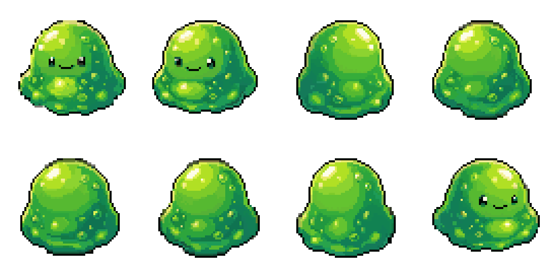 El slime caminando en las ocho direcciones a la vez, animado