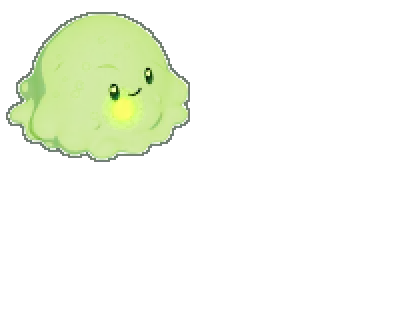El slime cargando su núcleo, animado: el núcleo se enciende y las burbujas orbitan dentro del gel