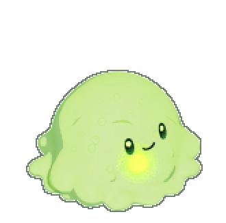 El salto completo del slime, animado: se estira por abajo, cae de cabeza, se pega al suelo y se reintegra